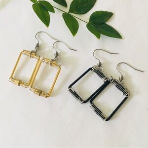 Titanium and Silver Geometric Box Dangle Earrings | Choose Black or Gold
